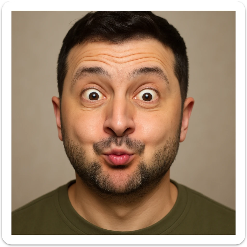 photorealistic emoji style portrait of Vladimir Zelensky with a slightly silly expression sticker