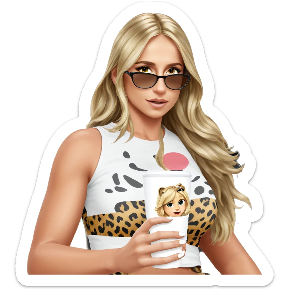 blonde girl in animal print sticker