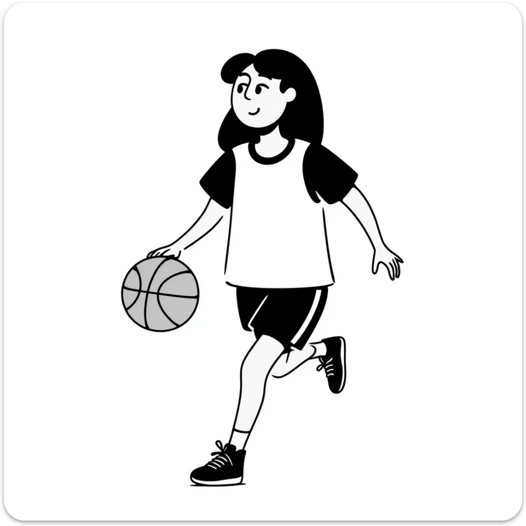 Asian Girl with brown long hair in a basketball suit sticker