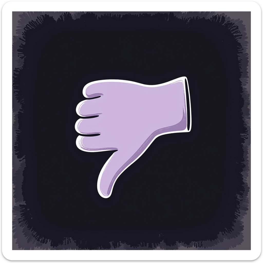 chalk-doodle emoji of a hand showing thumbs down, crayon-style, pastel lilac color palette, rough pastel texture, drawn on dark surface, aesthetic and emotional for Telegram sticker