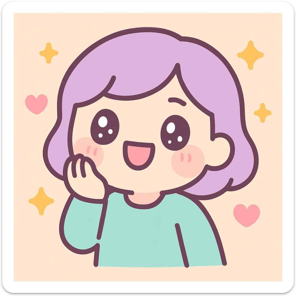 a person laughing at themselves, simple and cute, pastel colors, kawaii style sticker