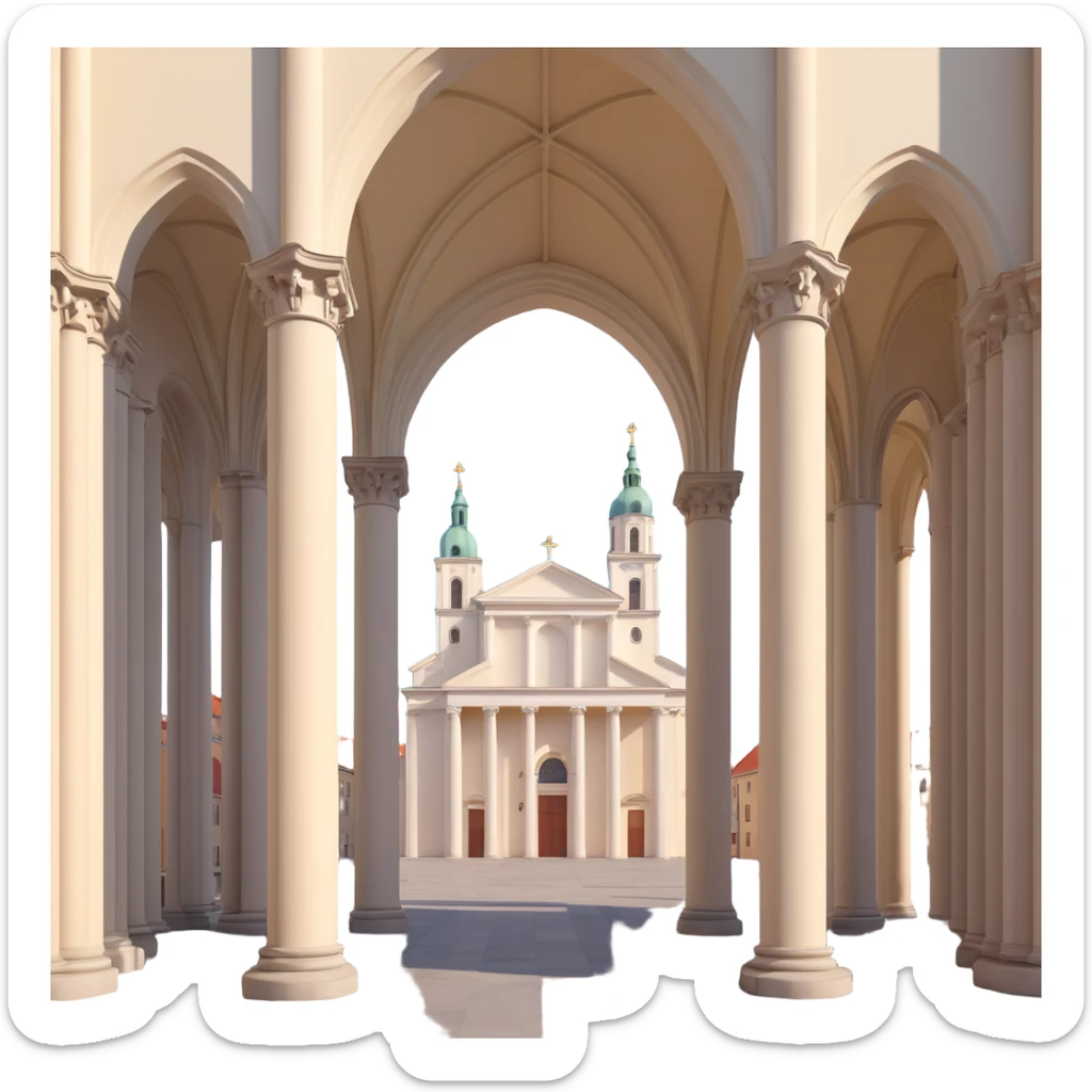 Modern 3D Discord role icon of Vilnius Cathedral Lithuania focusing on cathedral columns and tower with realistic shading sticker