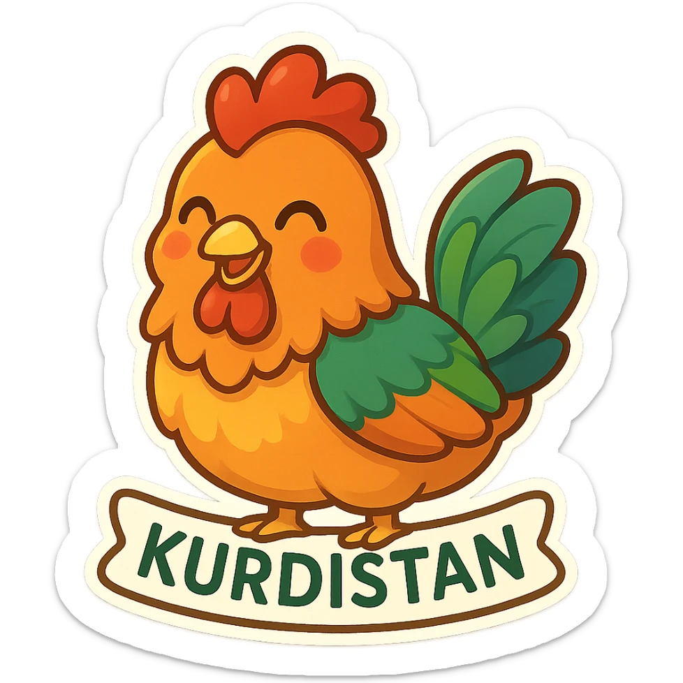 colorful and cheerful cartoon sticker of a Kurdish native chicken from Kurdistan, vibrant colors, no text, transparent background, suitable for WhatsApp and Instagram sticker