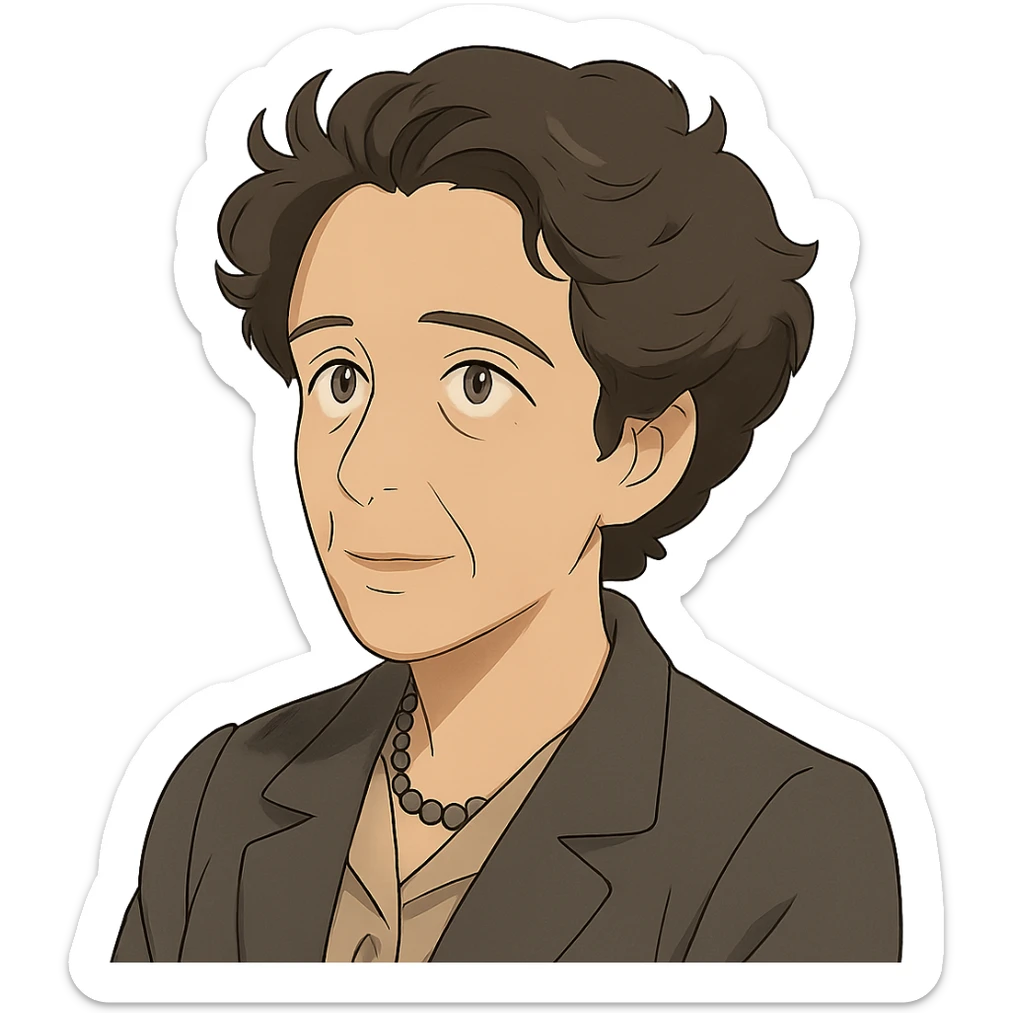 ghibli style portrait of Hannah Arendt with a neutral background sticker