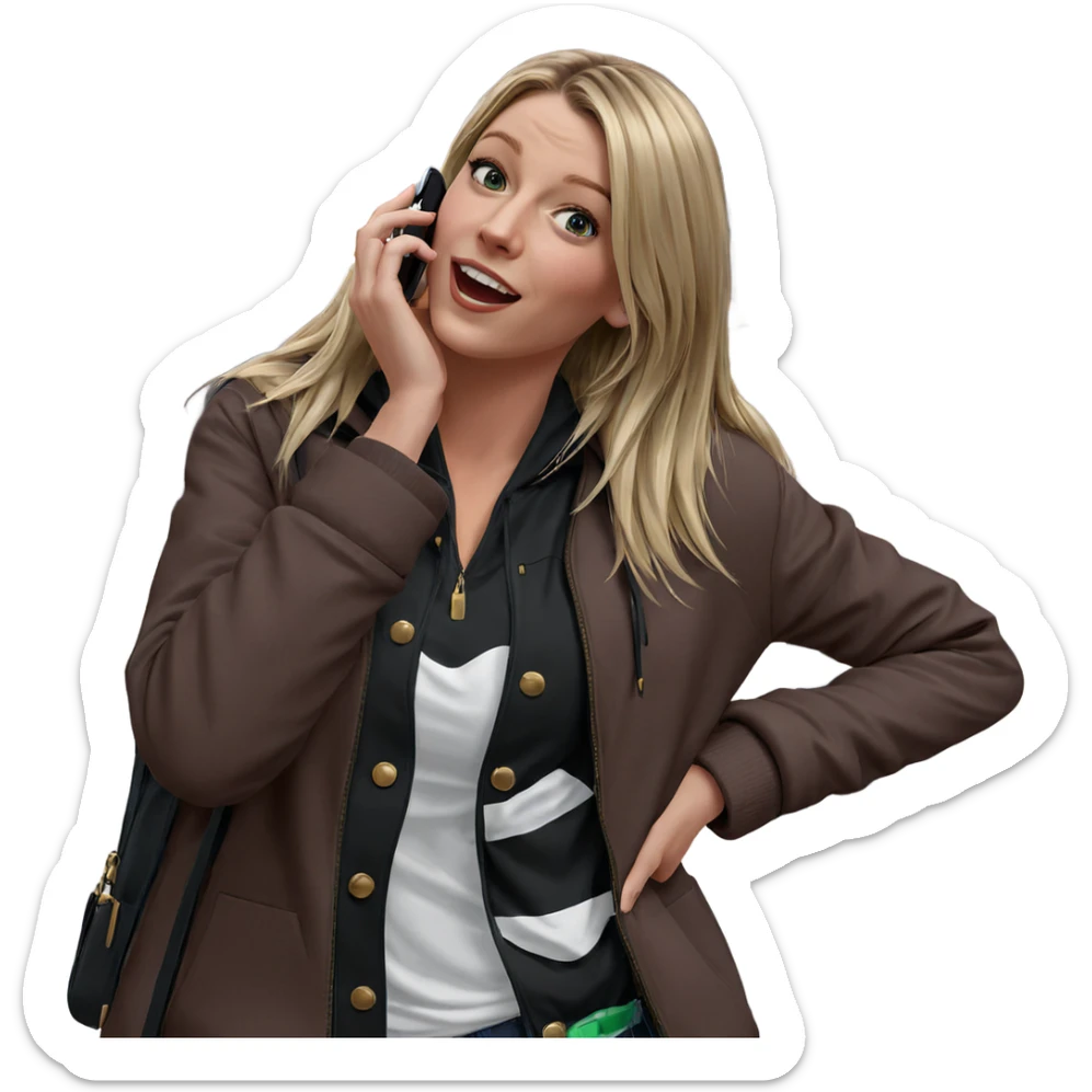 blonde girl with cellphone outdoors sticker