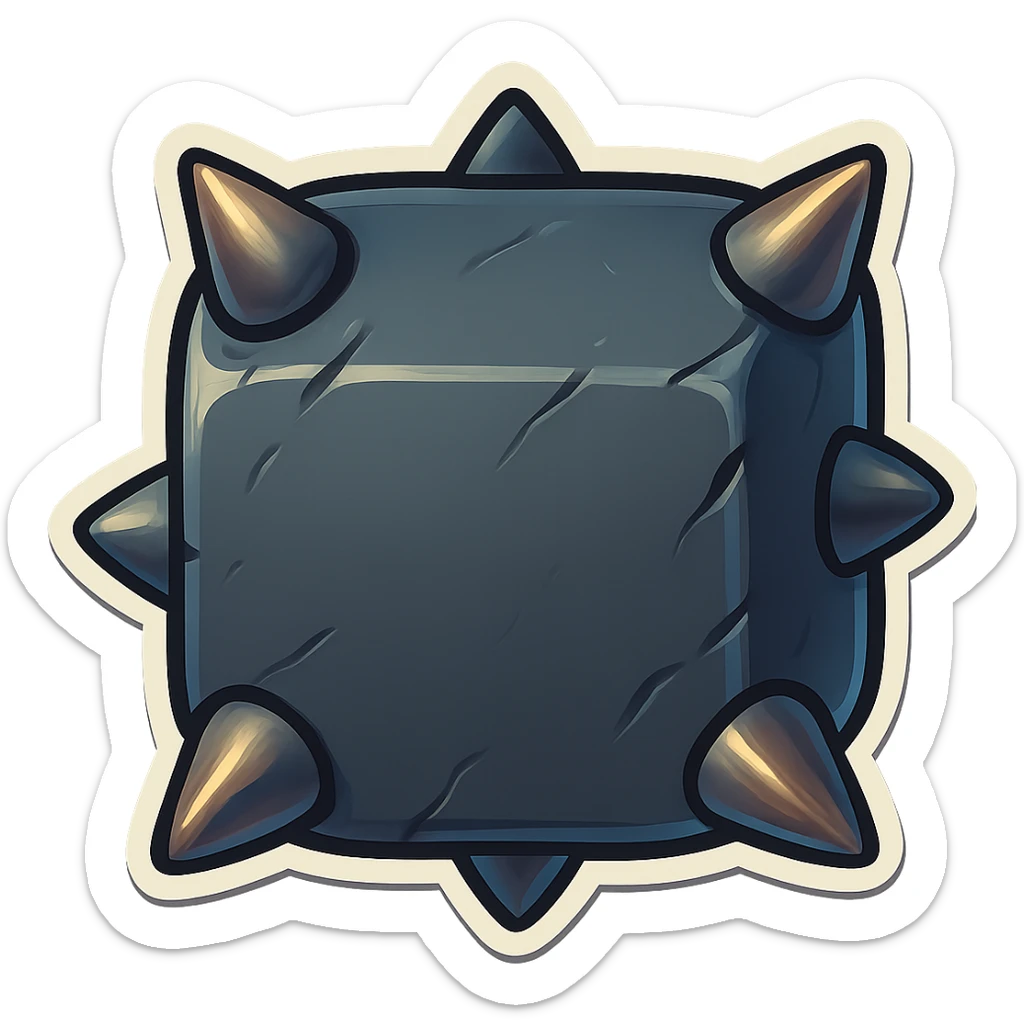 Add short, fat spikes to the outside sides of the graphite stone in a retro sticker style. Keep the background transparent. sticker