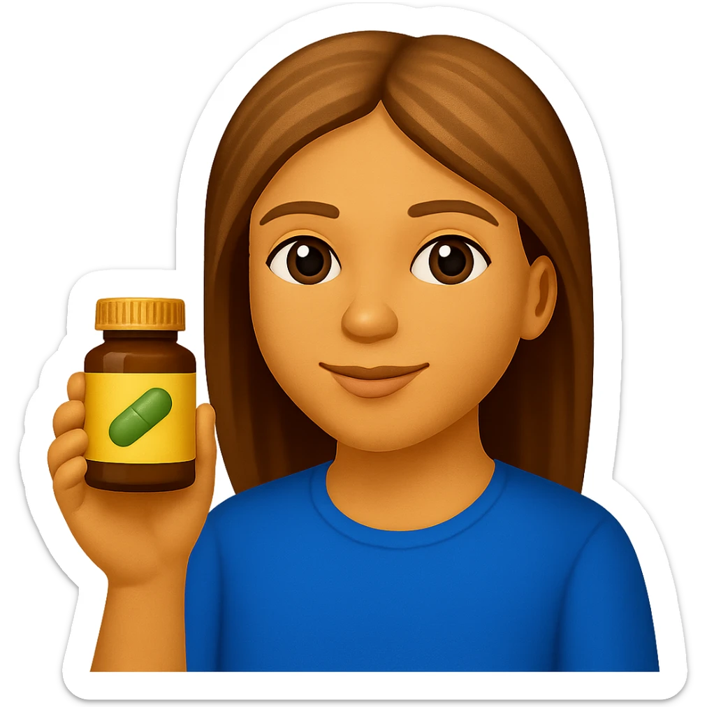 DONNA STILE EMOJI IPHONE DI UNA DONNA CON BOCCETTA DI INTEGRATORE IN MANO, 4K sticker