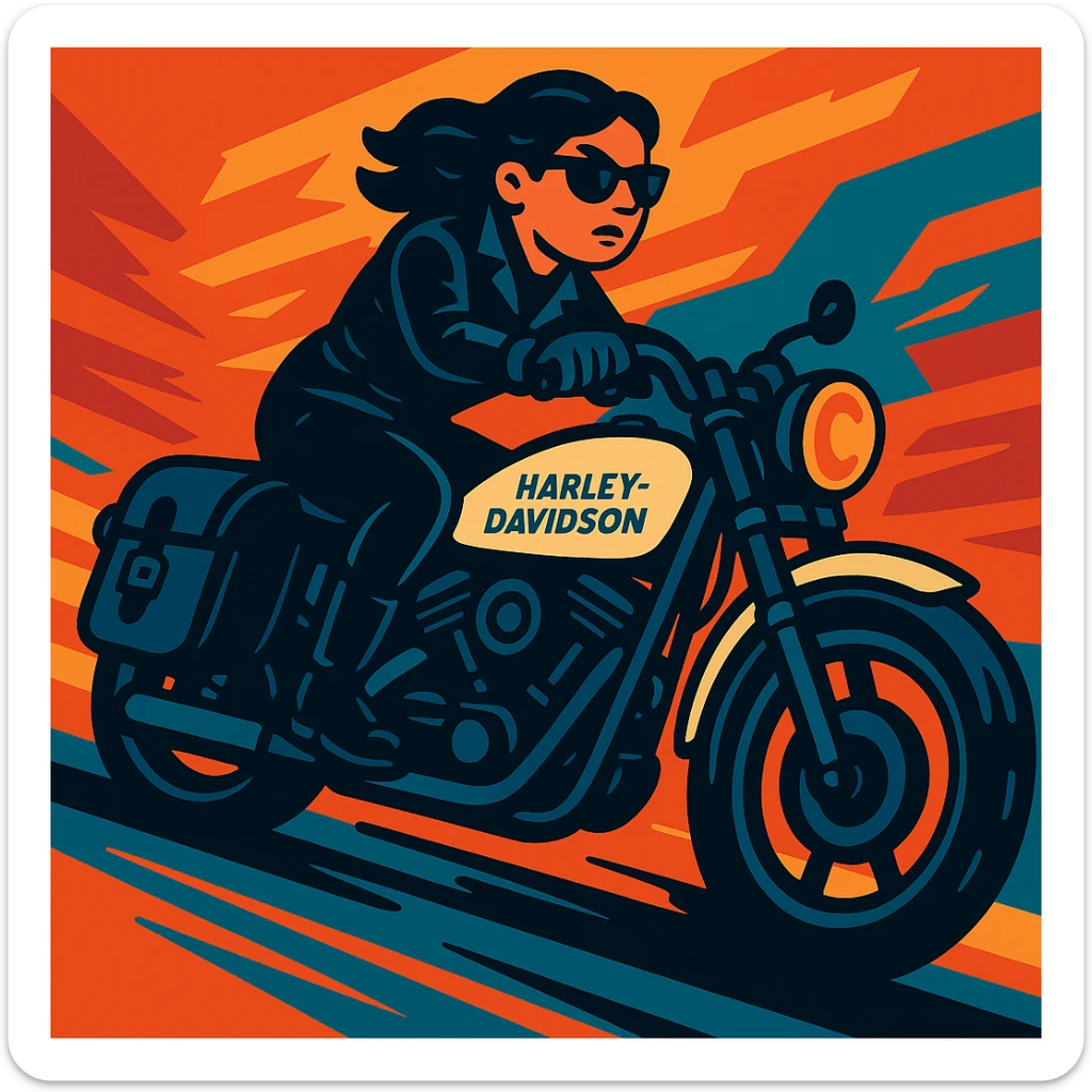Add black leather saddle bags to the motorcycle, keep the vibrant toon style and all original details. sticker