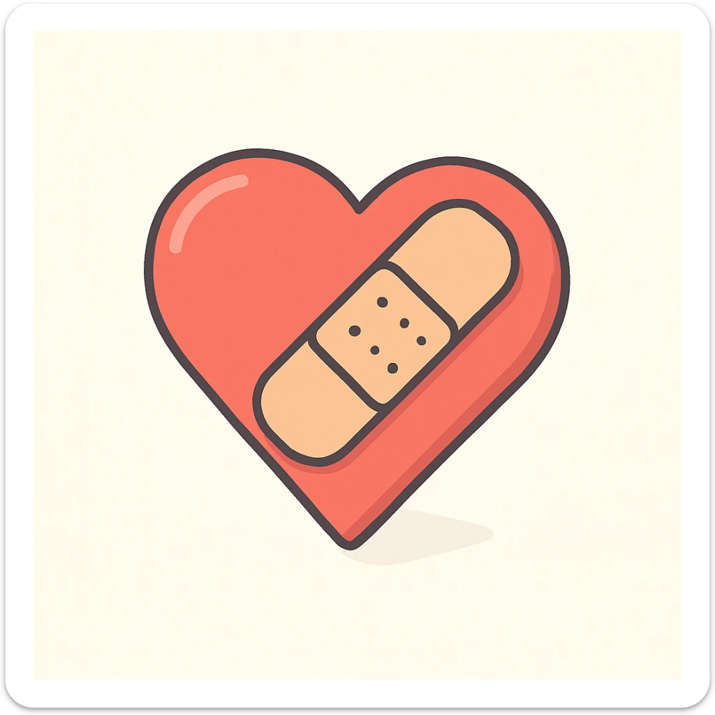 heart with a band-aid, symbol of healing and self-care, 2D isometric style, simple shape, clear shadows and highlights sticker