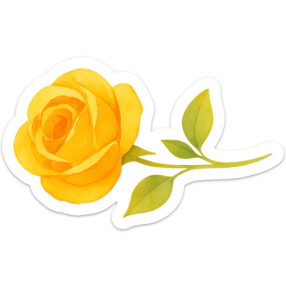 Enhance the color saturation and contrast of the yellow rose illustration while preserving its dreamy, painterly watercolor style. Keep the background transparent. sticker