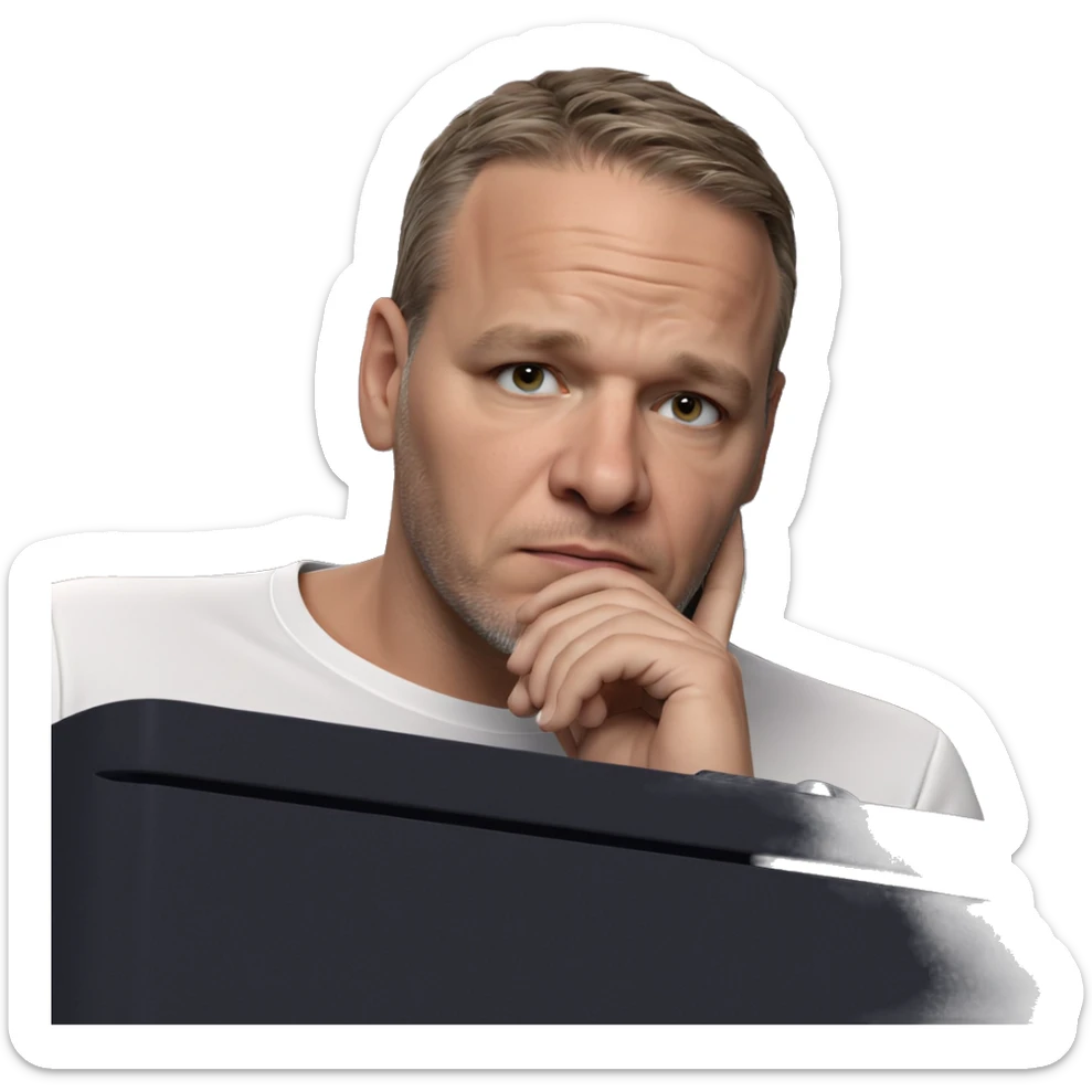 thoughtful boy in white shirt sticker