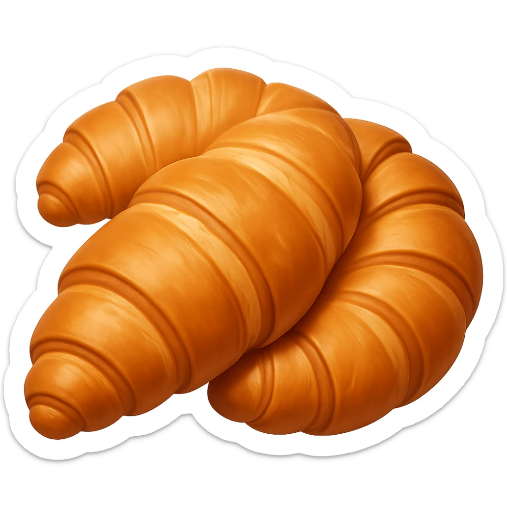 Create another croissant in the style of Apple emojis, with no background. The style is apple emoji style, concise prompt. sticker