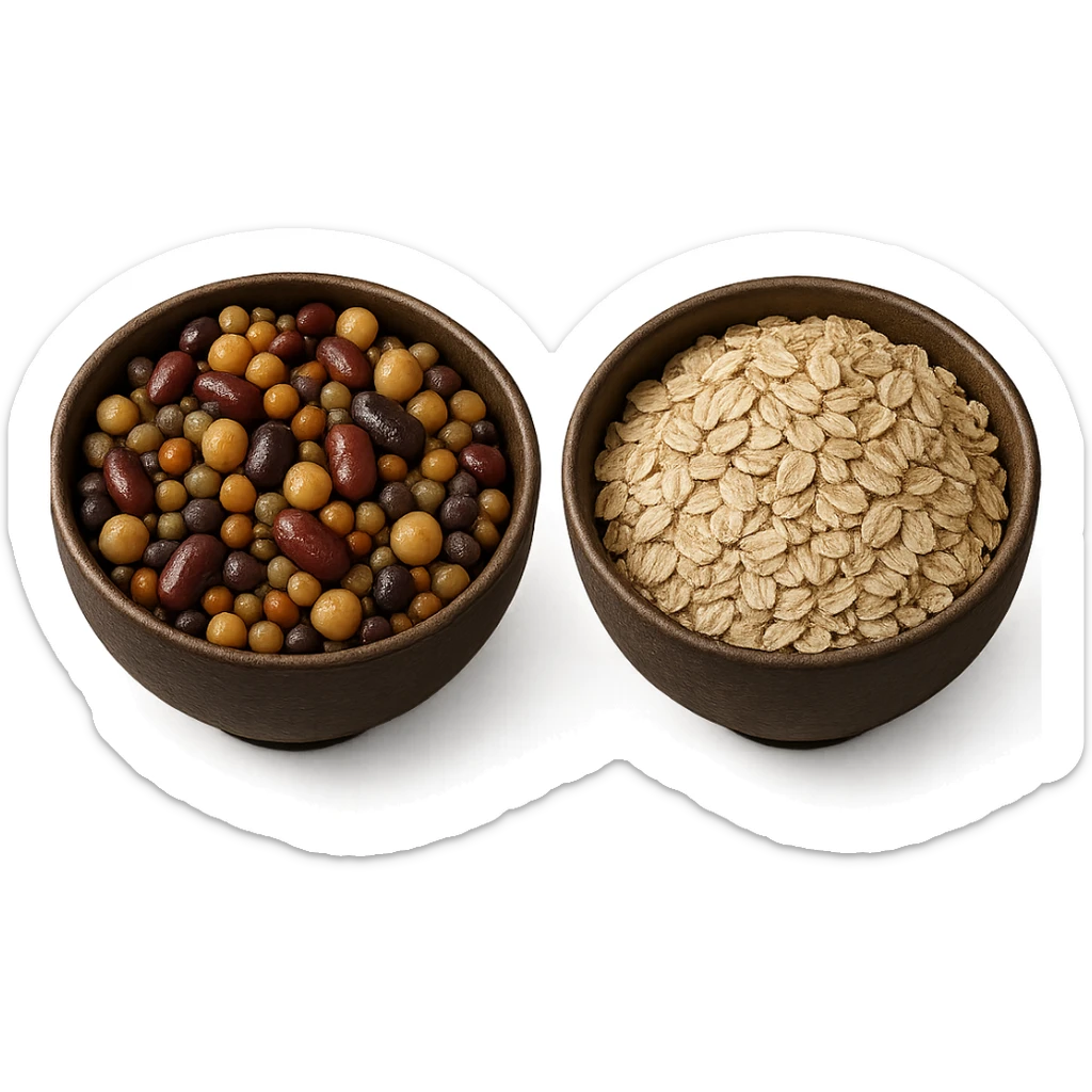 BOWL DI LEGUMI INSIEME A BOWL DI FIOCCHI DI AVENA POGGIATE,  iperrealistico 4k sticker