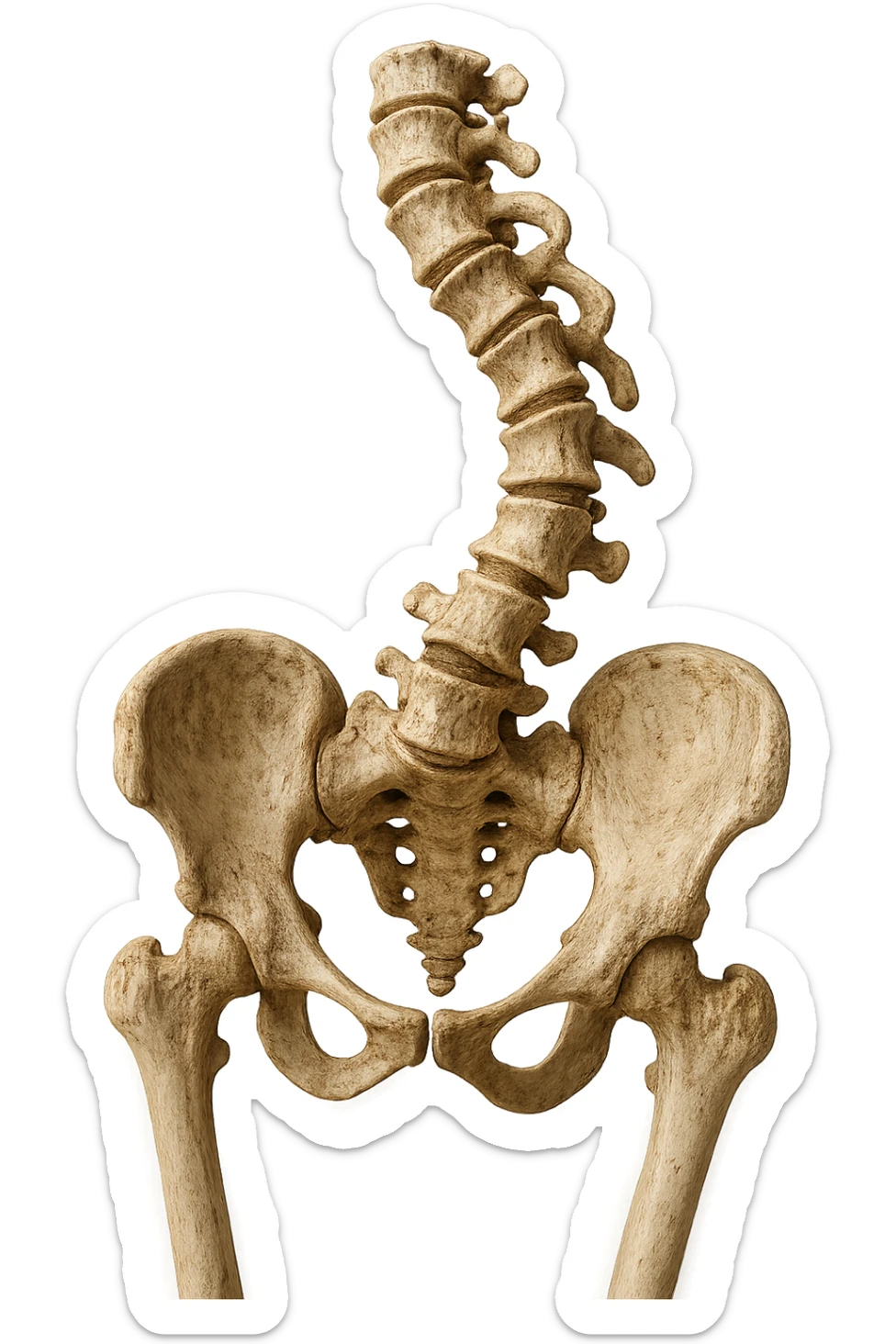 OSSA DI UN BACINO UMANO STORTO CON SPINA DORSALE STORTA, IPERREALISTICO 4K sticker