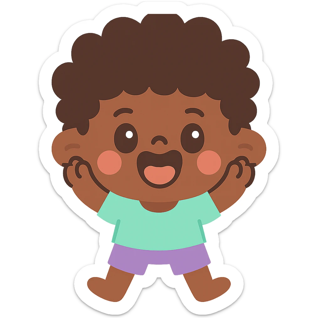 black boy with curly hair, intentionally exaggerated and humorous, playful and cartoonish sticker