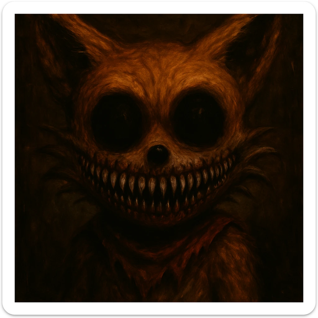 Make the eyes and mouth much scarier and more disturbing, but keep the background and overall picture quality normal. Do not darken the image or use a black background. sticker