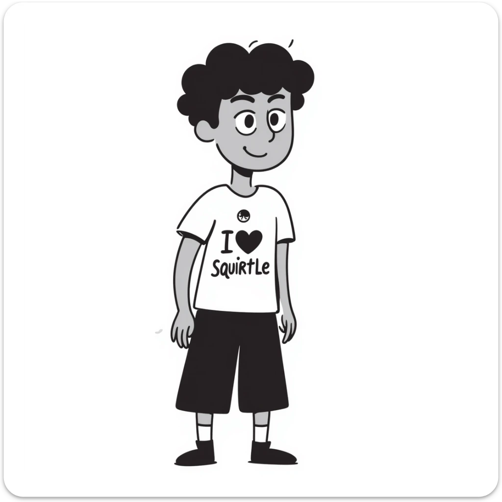 Mikal Bridges, basketball player, friendly face, wearing a shirt that says: I 🩵 Squirtle sticker