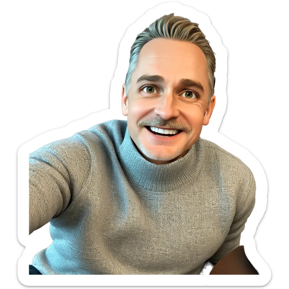 smiling boy in sweater indoors sticker