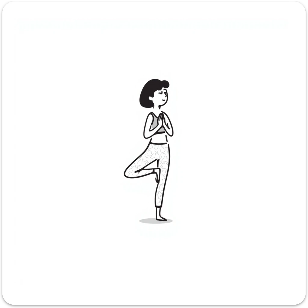 A woman standing in a tree pose (Vrksasana), wearing a sport bra and leggings in color C52975 sticker