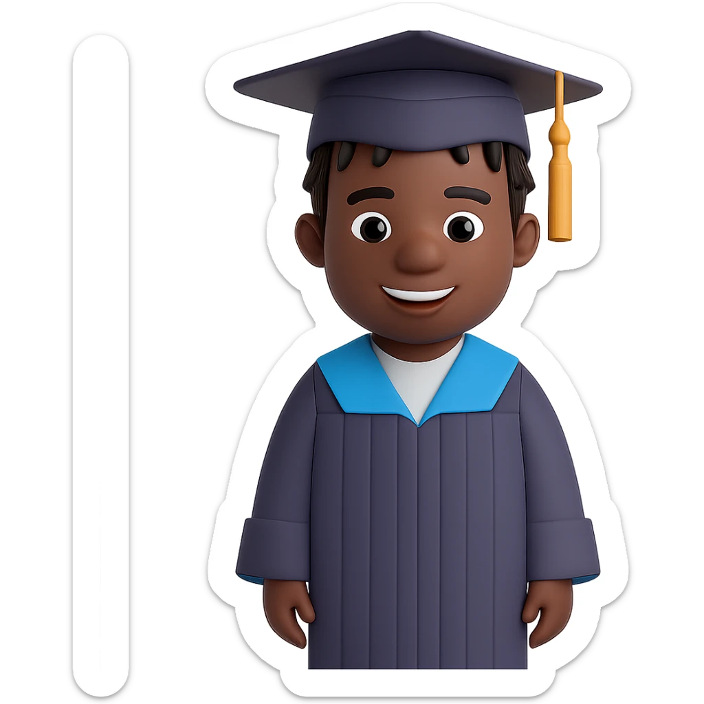 Transform the image into a male African American graduate with twists hairstyle, wearing cap and gown, smiling. Remove the background entirely for a clean isolated subject. sticker