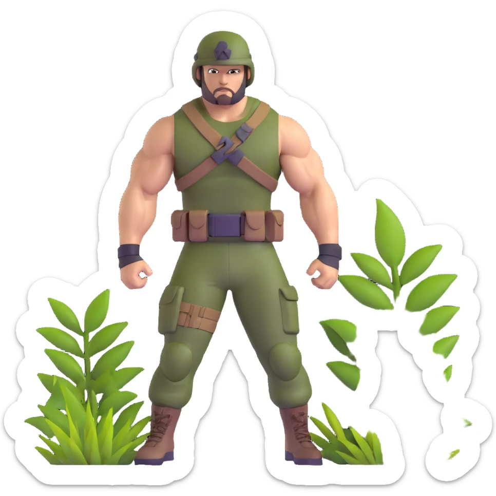 Carl Weathers as Dillon from Predator movie, muscular man in jungle combat gear sticker