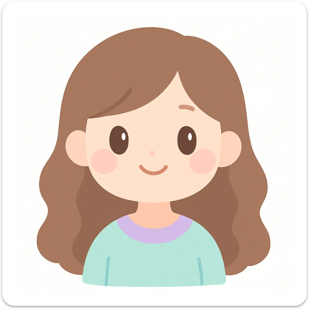 sweet brunette girl, long wavy hair, cheerful and approachable, white background sticker