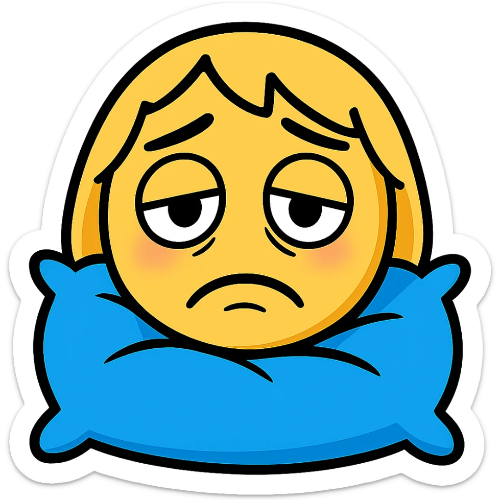 Add a soft pillow under the tired yellow face, keep the background transparent. sticker