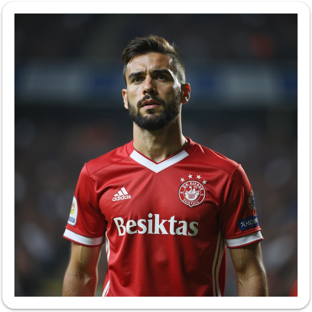 man wearing Beşiktaş football jersey, photorealistic style, no background sticker