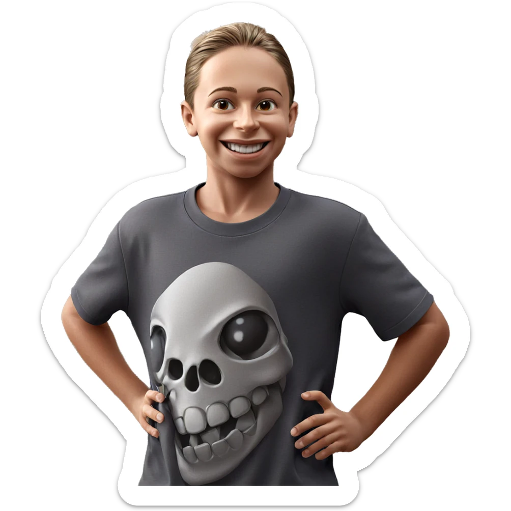 smiling boy with skull shirt sticker