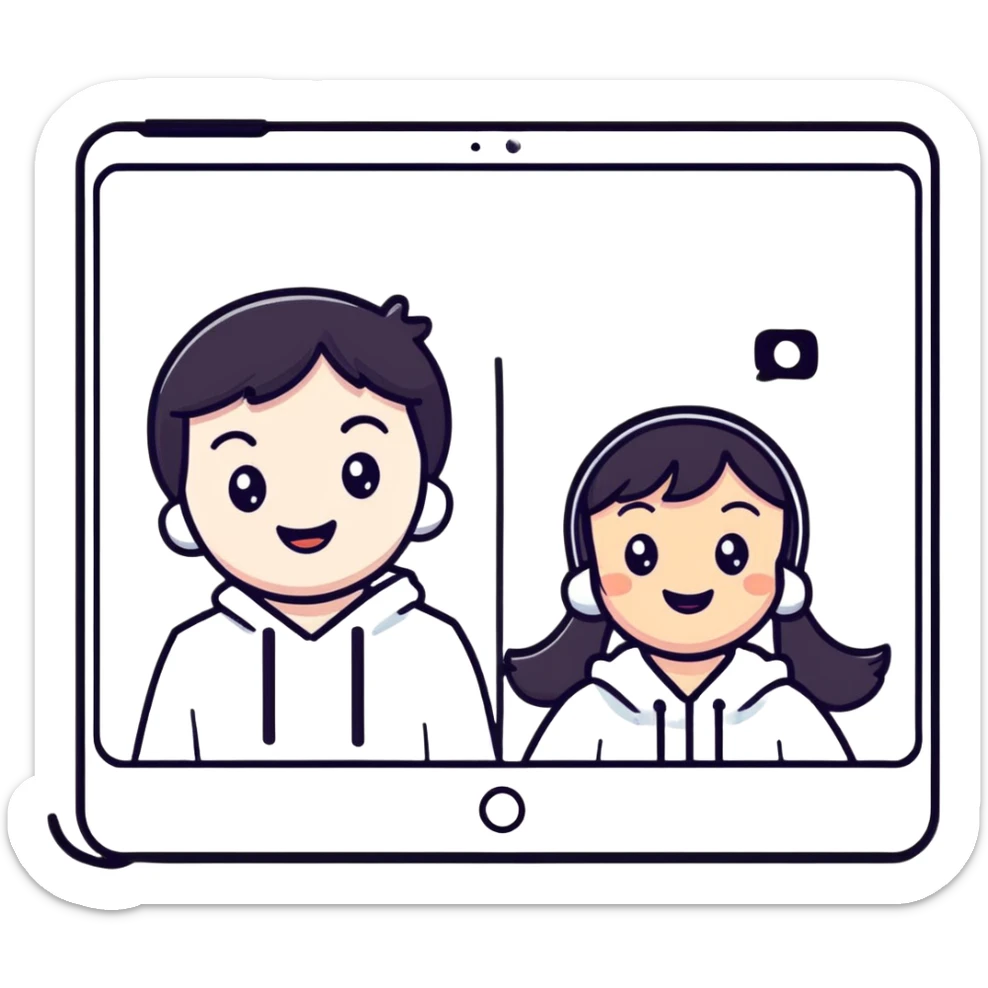 boy and girl having a video call, smiling at each other on screens sticker