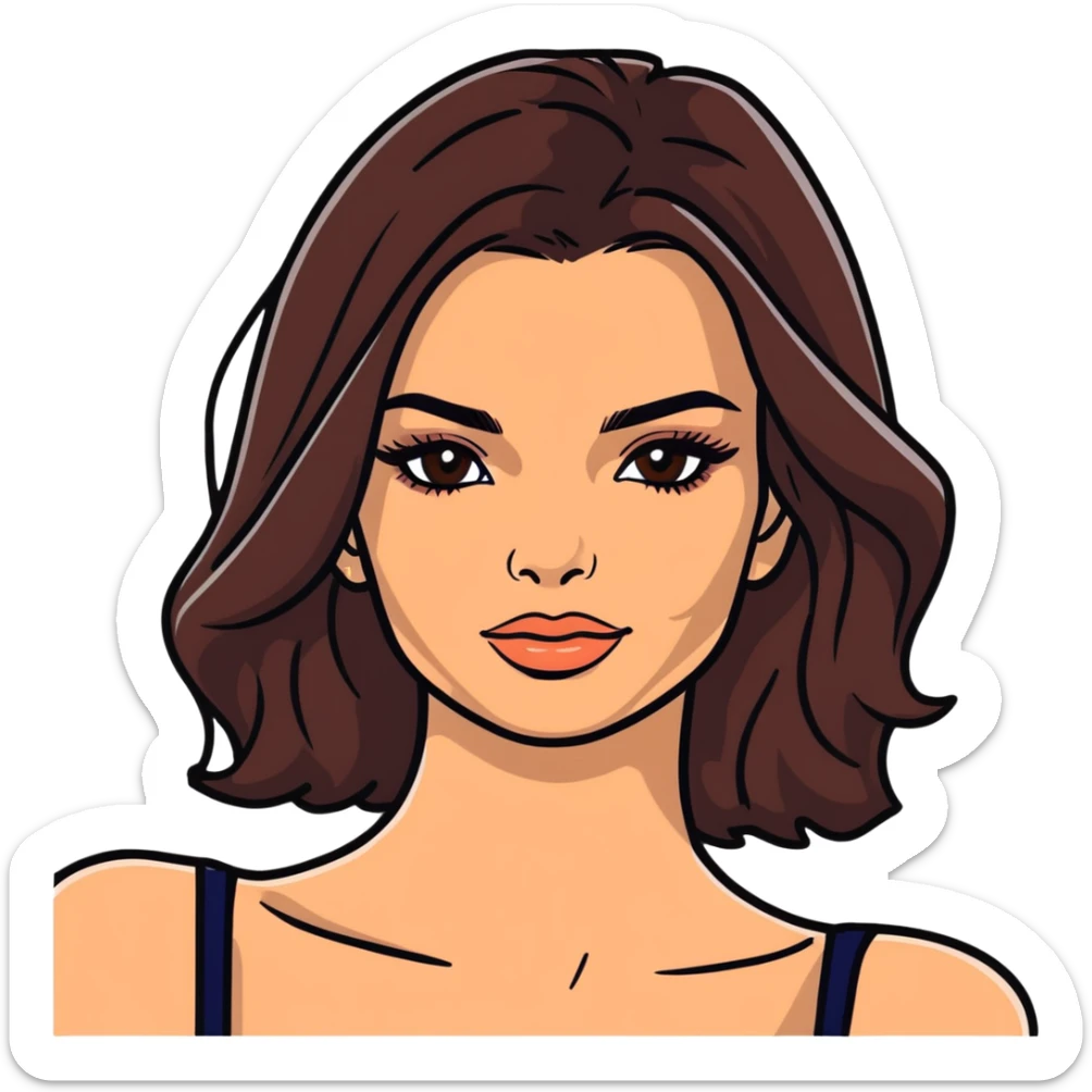 Emily Ratajkowski, glamorous model with dark brown hair, brown eyes, perfect eyebrows sticker