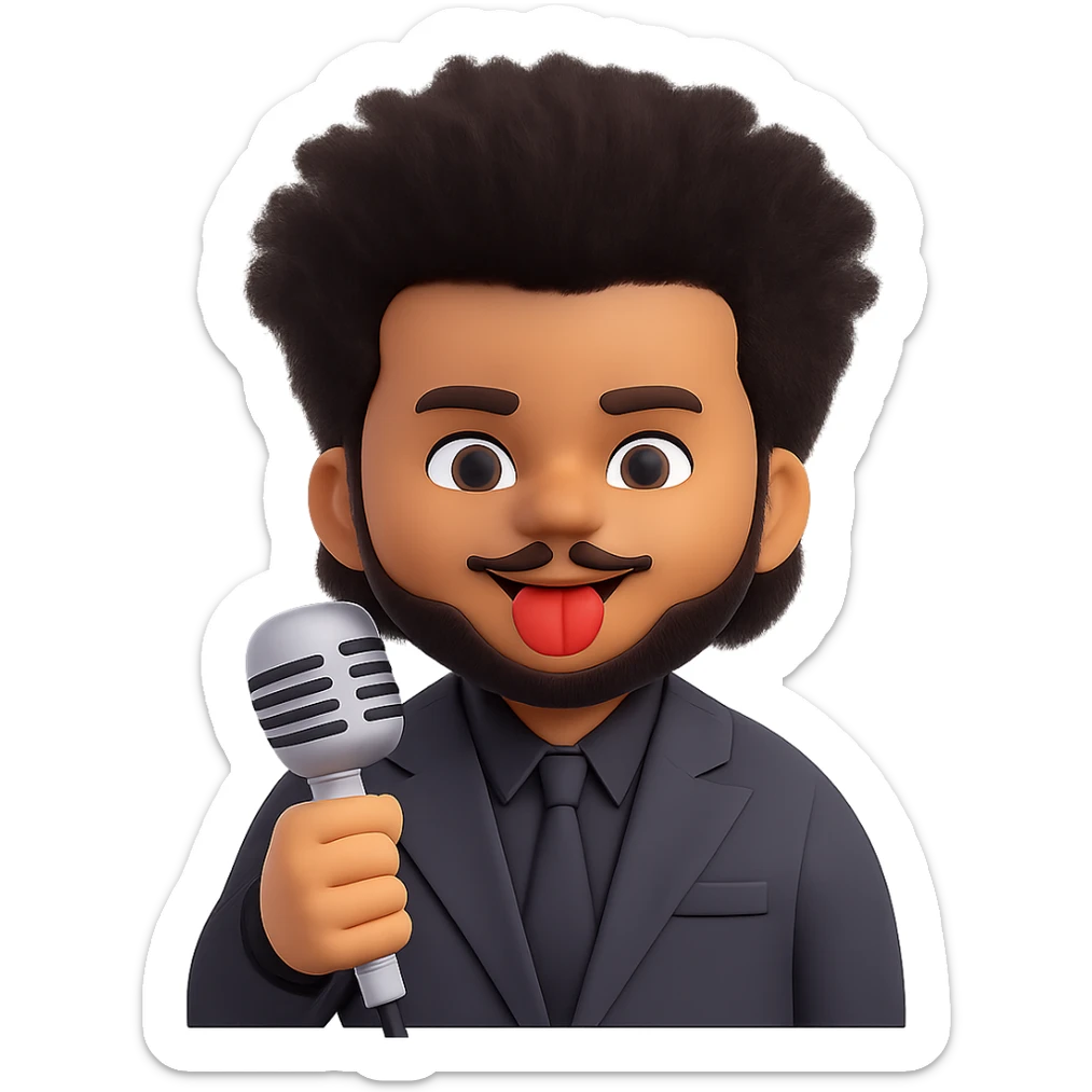 Add The Weeknd's After Hours album hairstyle, characterized by a tall, wild, and sculpted look, keeping the rest of the emoji the same. Remove the background. Maintain the original emoji style and details. sticker
