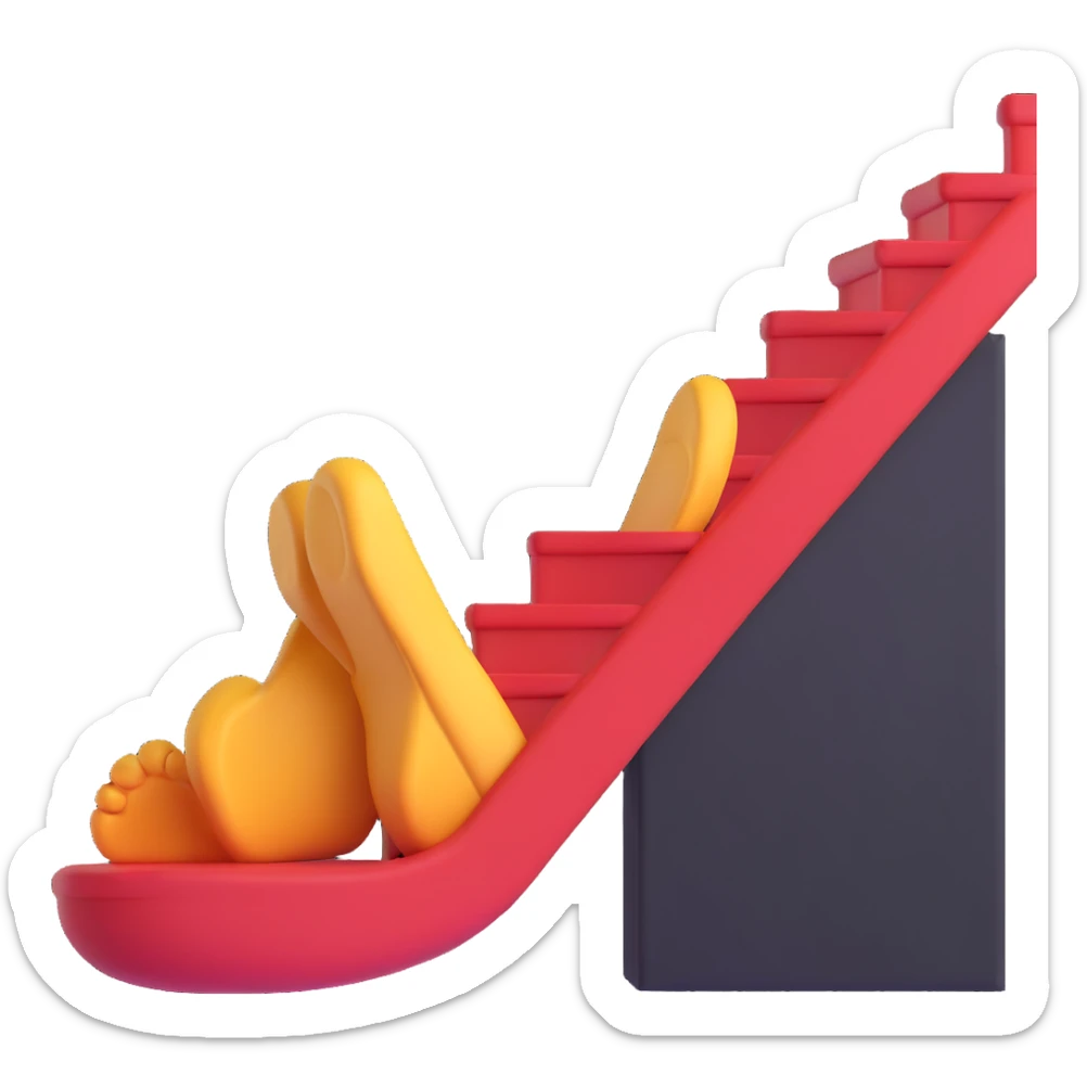 close up of a foot in a slipper on the stairs, simple design sticker