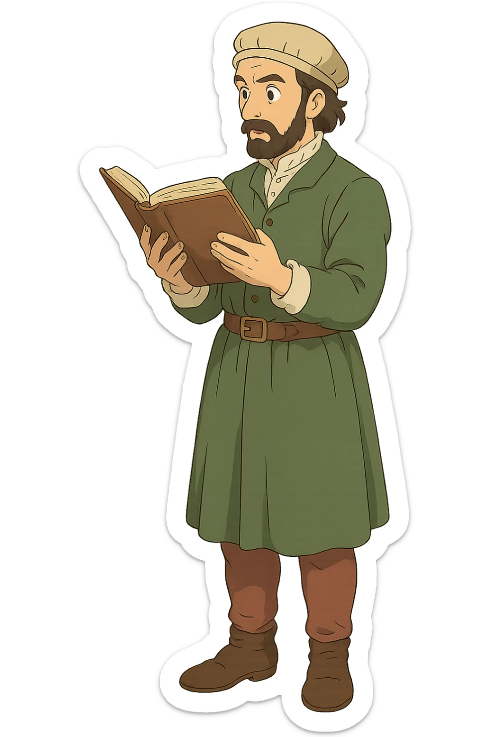 The full body of A european doctor from the 1500s holding a medical textbook looking interested sticker