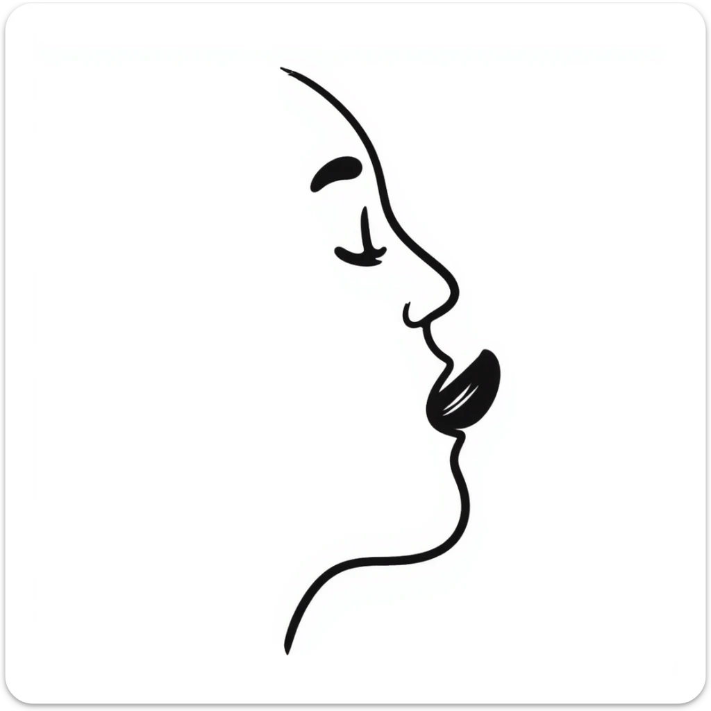 Simple sketch of a face profile showing mewing technique, tongue against roof of mouth, improved jawline sticker