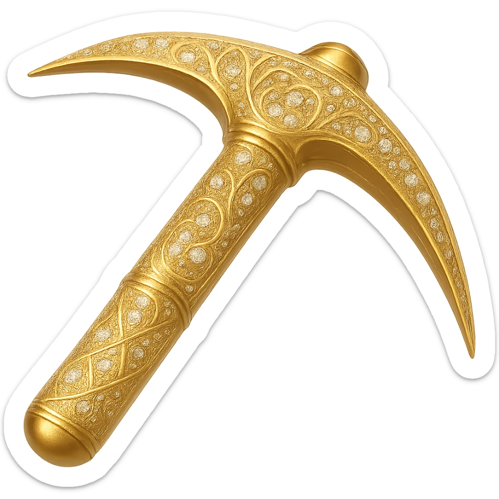 Recolor this weapon to a plated gold color with ornate engravings inlaid with diamonds. The gold should be rich and metallic, and the engravings should sparkle with diamond accents. Transparent background. sticker