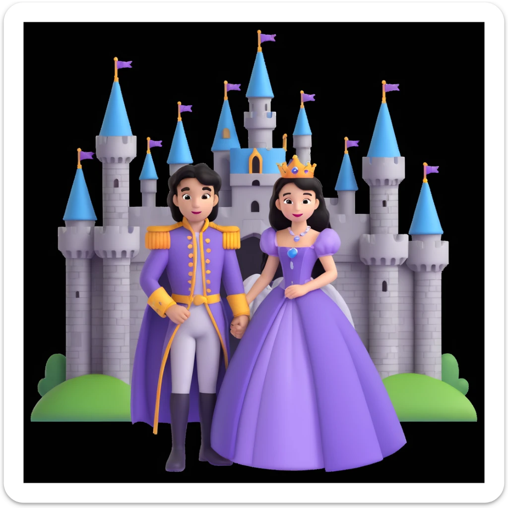 prince and princess disny dress close up photo in castle sticker