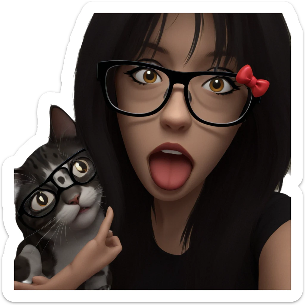 girl with cat and glasses sticker