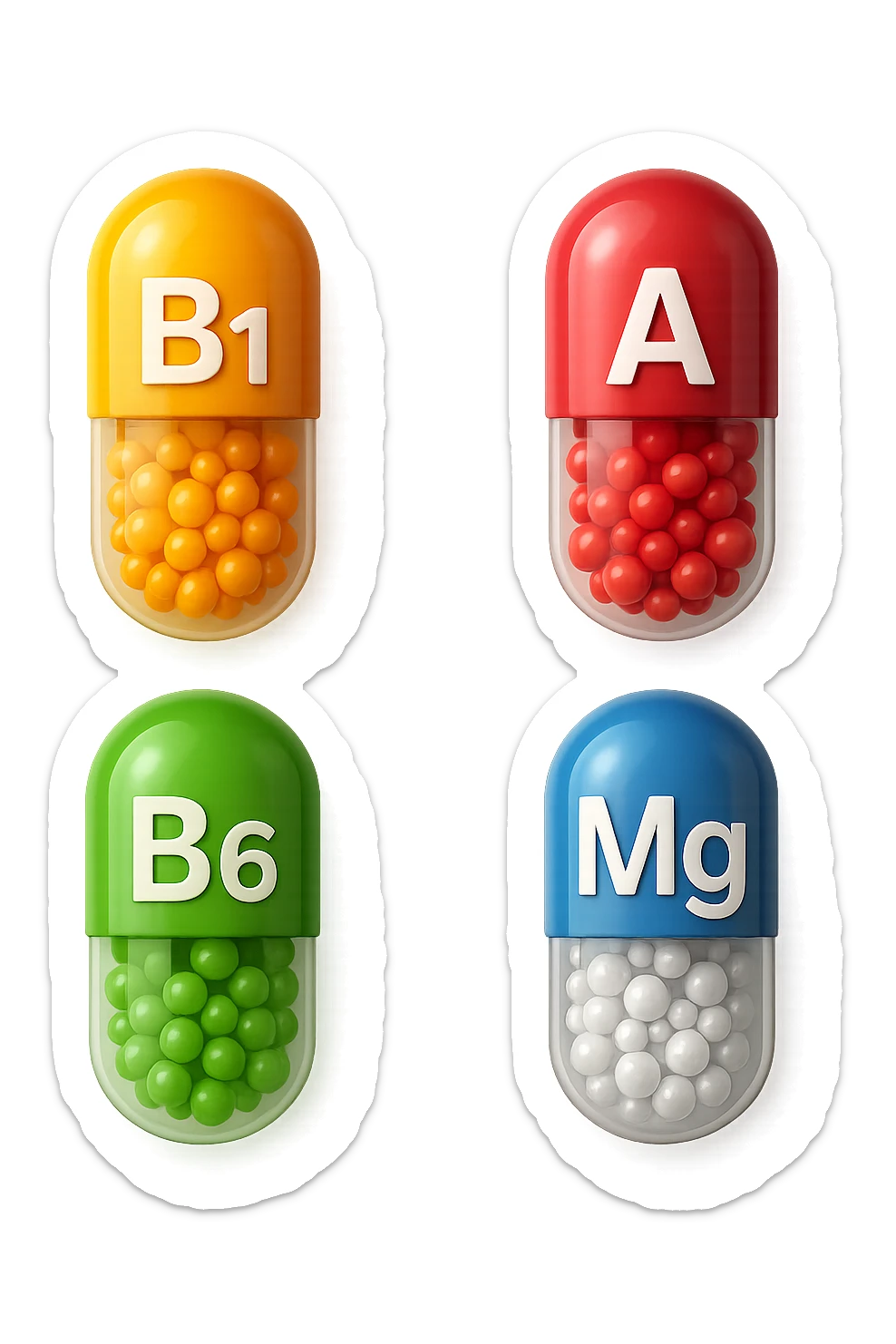 emoji stile iphone in 3d di vitamine del gruppo B, vitamina A, zinco, magnesio, iperrealistico 4k sticker