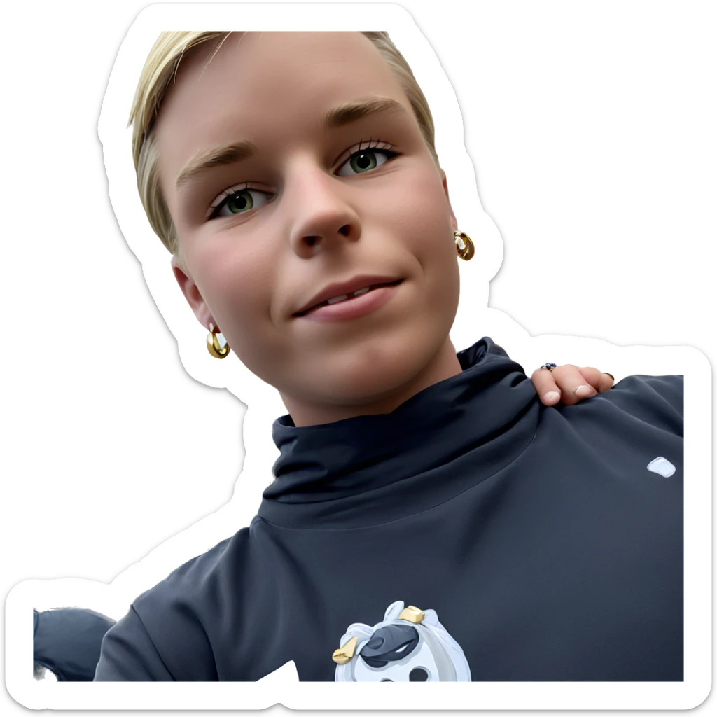 blonde boy outdoors with jewelry sticker