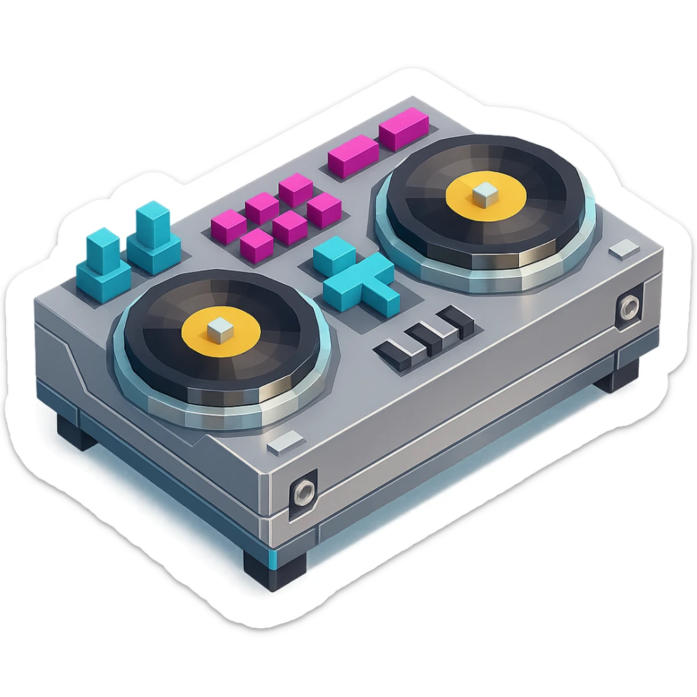 DJ turntables with a futuristic look and metallic accents sticker