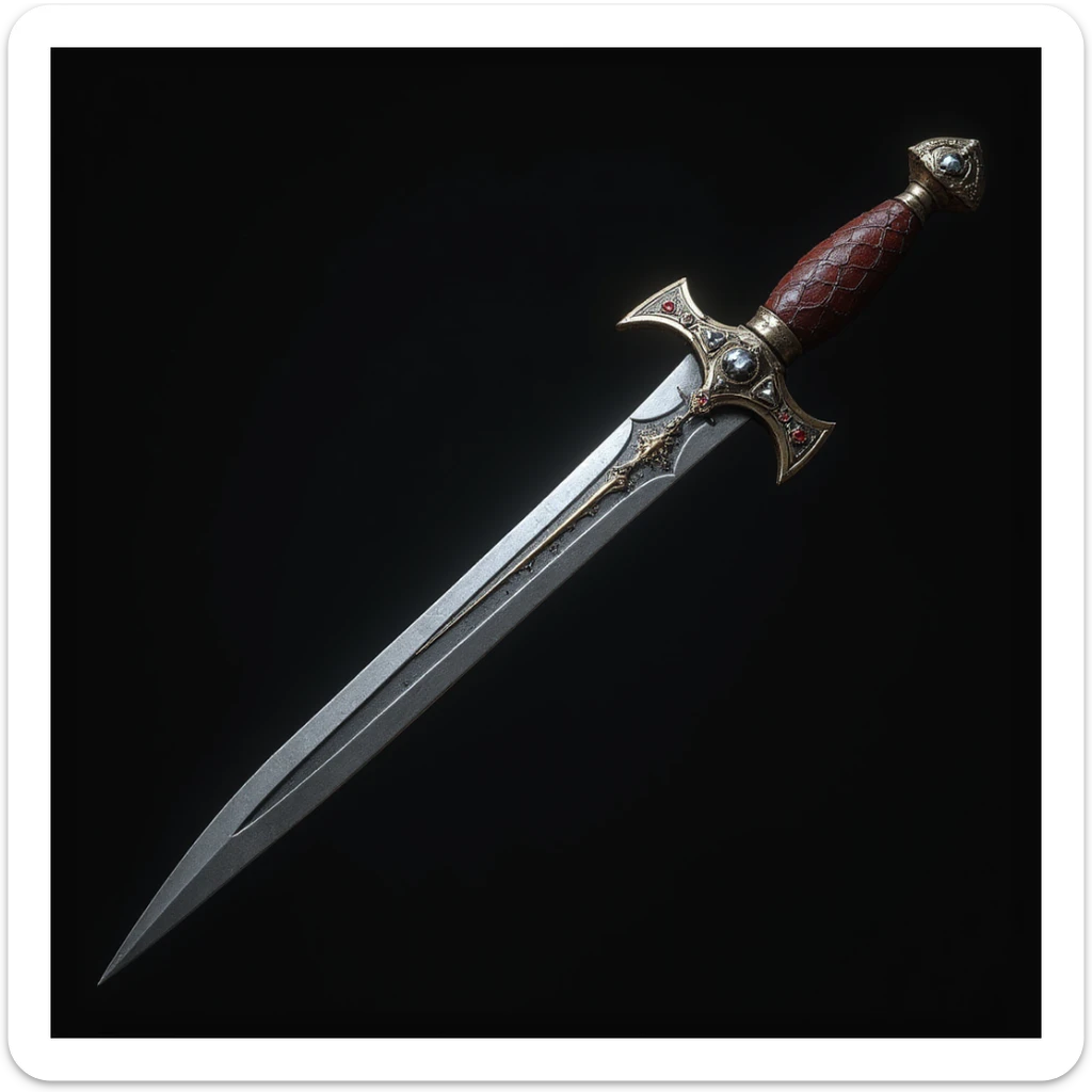 realistic gothic dagger, with a jeweled hilt, photorealistic style, no background sticker