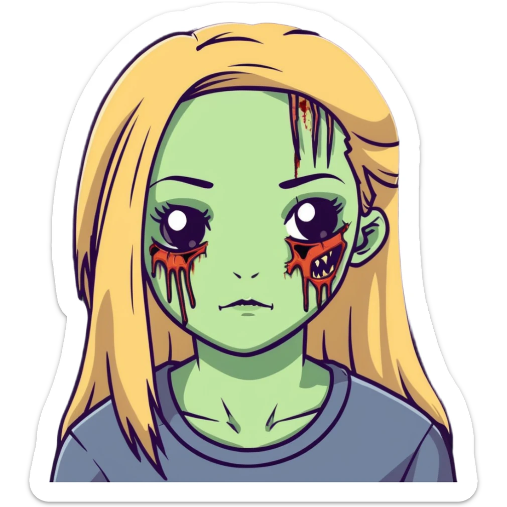 zombie girl with long straight dark blonde hair and beautiful eyelashes sticker