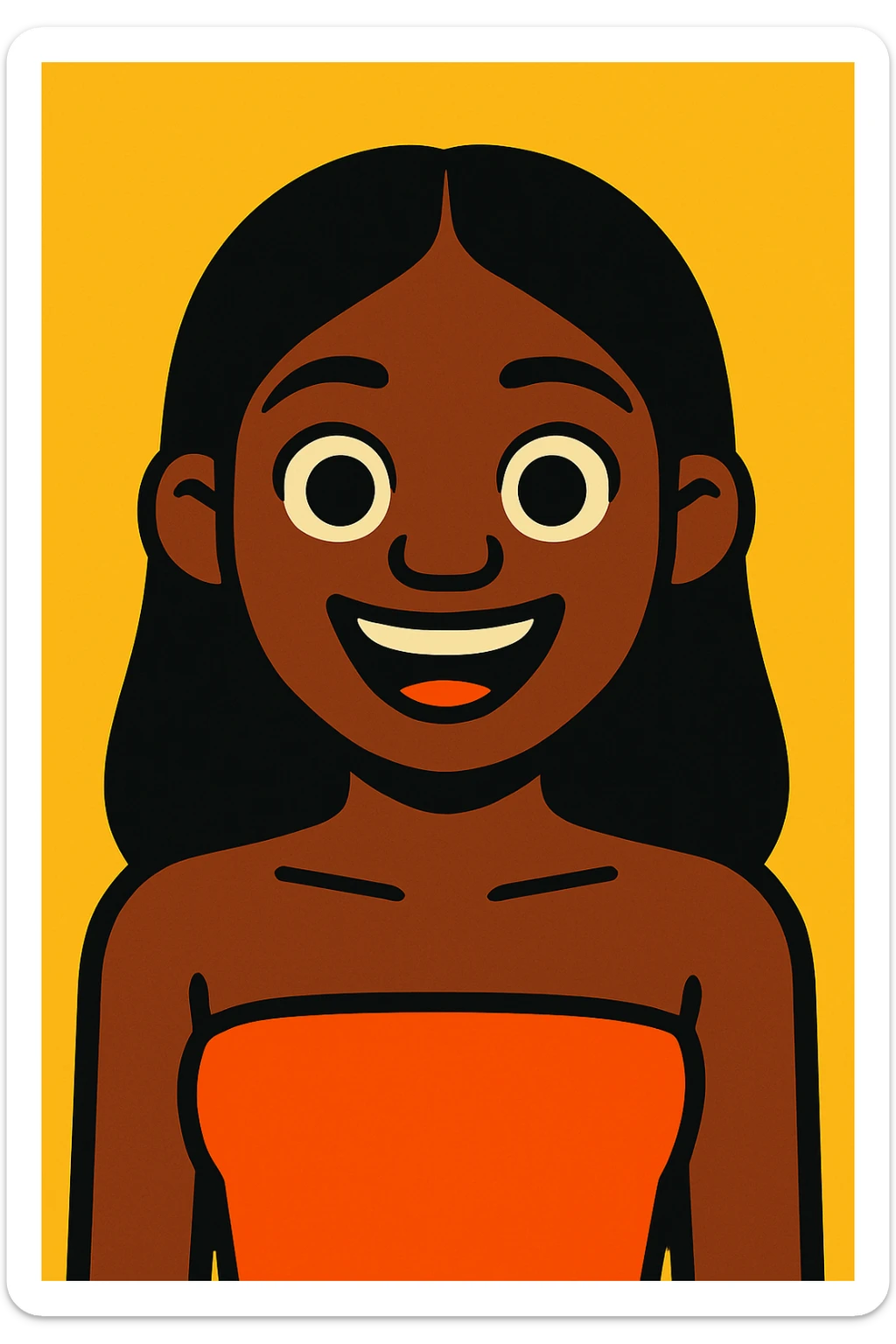 Make the character have long black hair, keep the tube top, in vibrant toon style. sticker