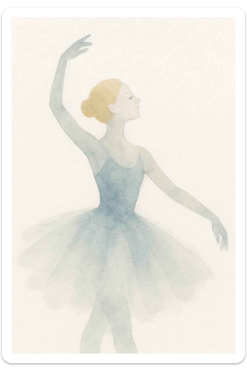 ballerina with blonde hair and white skin, watercolor style, flowing tutu, soft background, dreamy atmosphere sticker