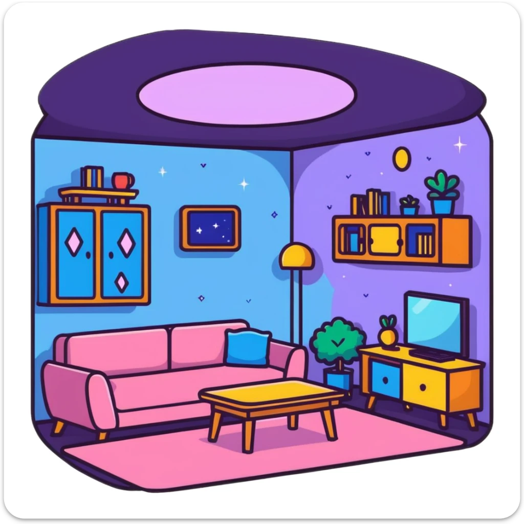cozy room with furniture and magical sparkles floating above the furniture sticker