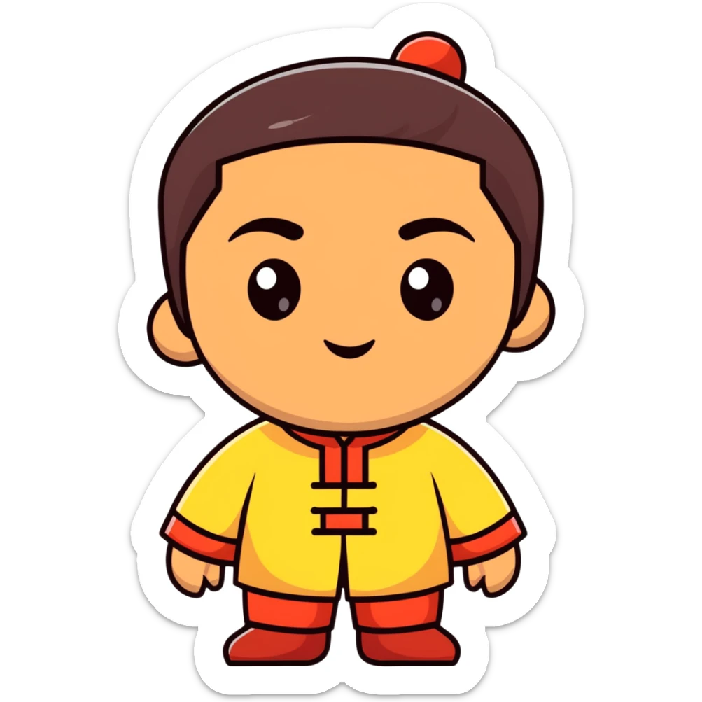 Person with Chinese appearance, darker skin tone, and narrow eyes, friendly expression sticker