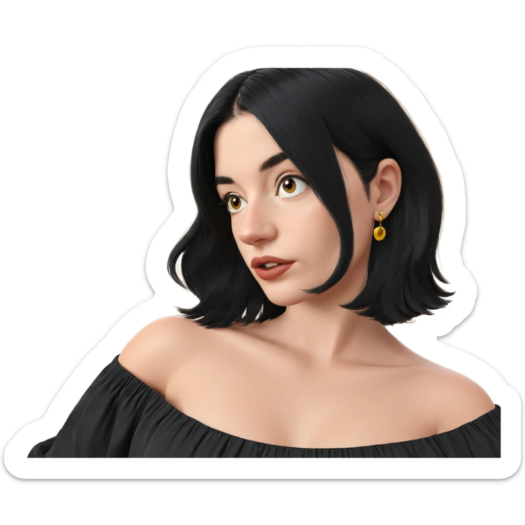 girl with black hair earrings sticker