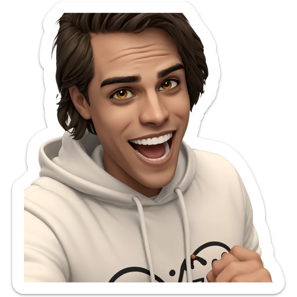 smiling boy in white hoodie sticker