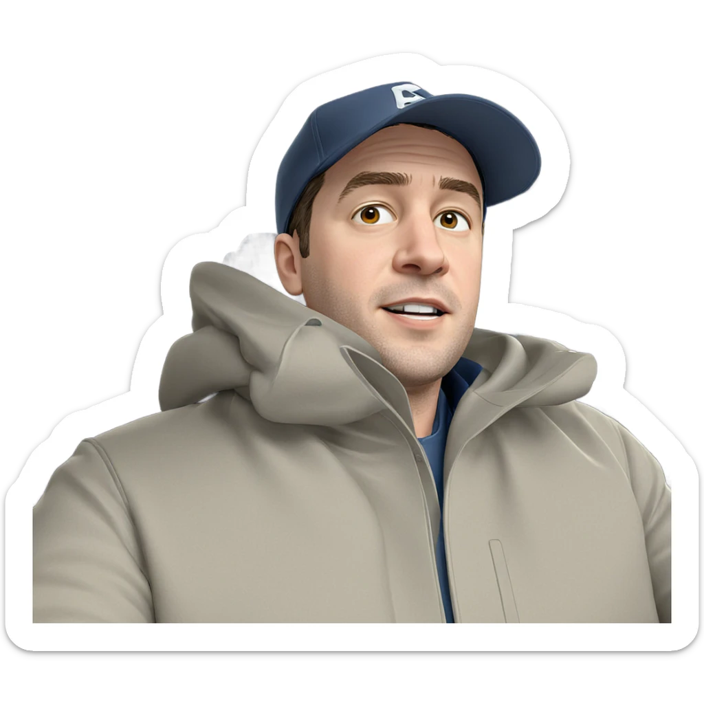 man in car with hat sticker